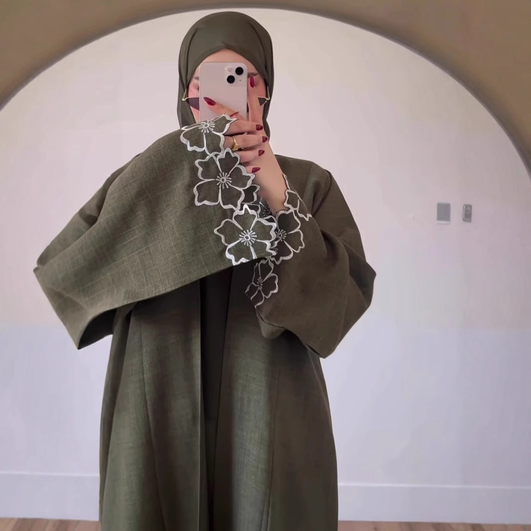 Army Green Printed Long Cardigan