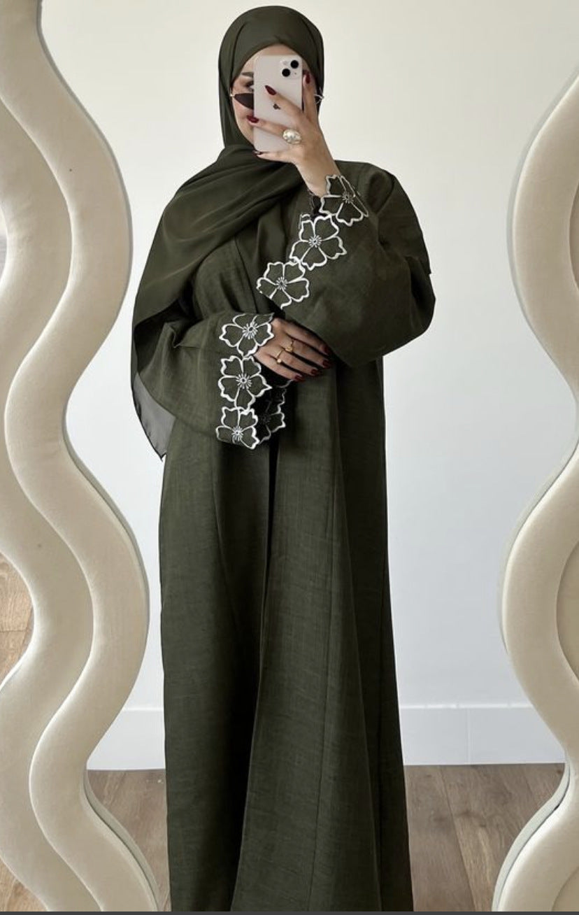 Army Green Printed Long Cardigan